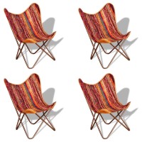 vidaXL Butterfly Chairs 4 pcs Multicolor Chindi Fabric