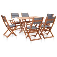 vidaXL 7 Piece Patio Dining Set Gray Solid Wood Eucalyptus