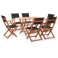 vidaXL 7 Piece Patio Dining Set Black Solid Wood Eucalyptus