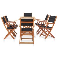 vidaXL 7 Piece Patio Dining Set Black Solid Wood Eucalyptus