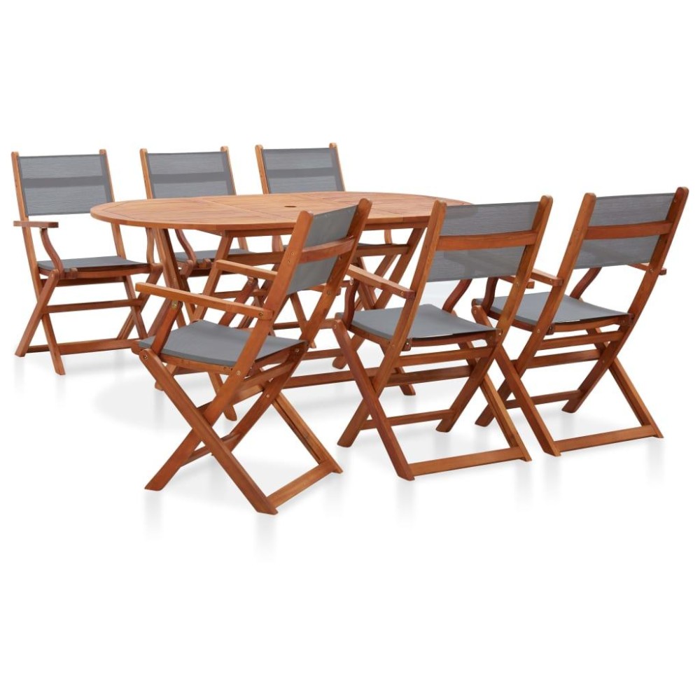 vidaXL 7 Piece Patio Dining Set Gray Solid Wood Eucalyptus and Textilene