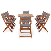 vidaXL 9 Piece Patio Dining Set Gray Solid Wood Eucalyptus and Textilene