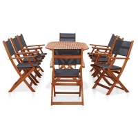 vidaXL 9 Piece Patio Dining Set Solid Eucalyptus Wood and Textilene