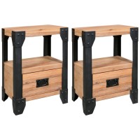 vidaXL Nightstands 2 pcs Solid Acacia Wood Steel 15.7