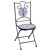 vidaXL 3 Piece Mosaic Bistro Set Ceramic Tile Blue and White