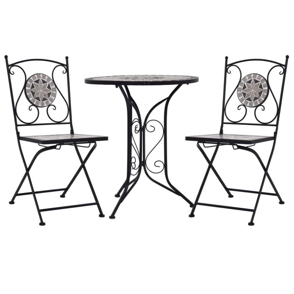 vidaXL 3 Piece Mosaic Bistro Set Ceramic Tile Gray