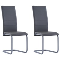 vidaXL Cantilever Dining Chairs 2 pcs Gray Faux Leather