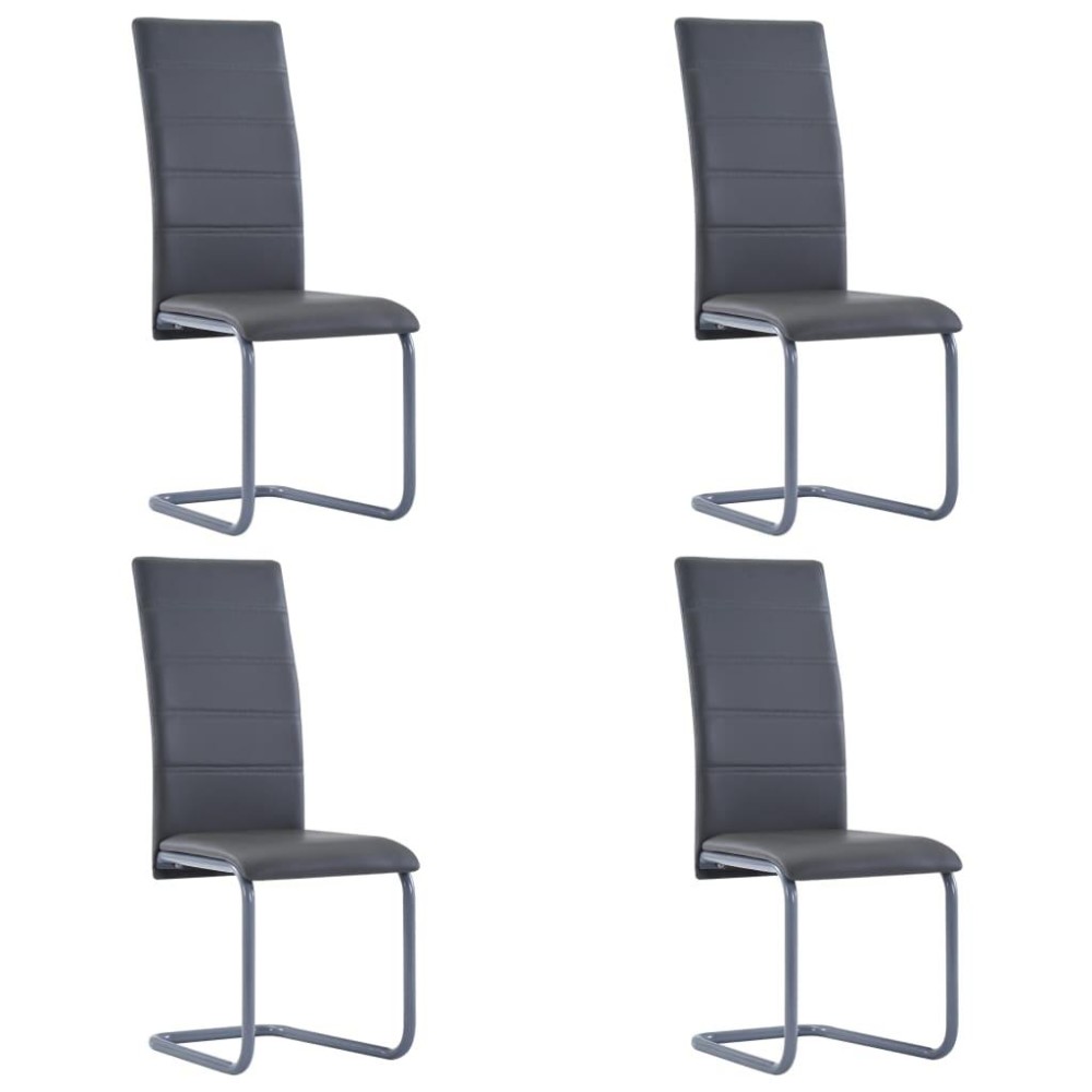 vidaXL Cantilever Dining Chairs 4 pcs Gray Faux Leather