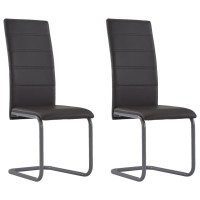 vidaXL Cantilever Dining Chairs 2 pcs Brown Faux Leather