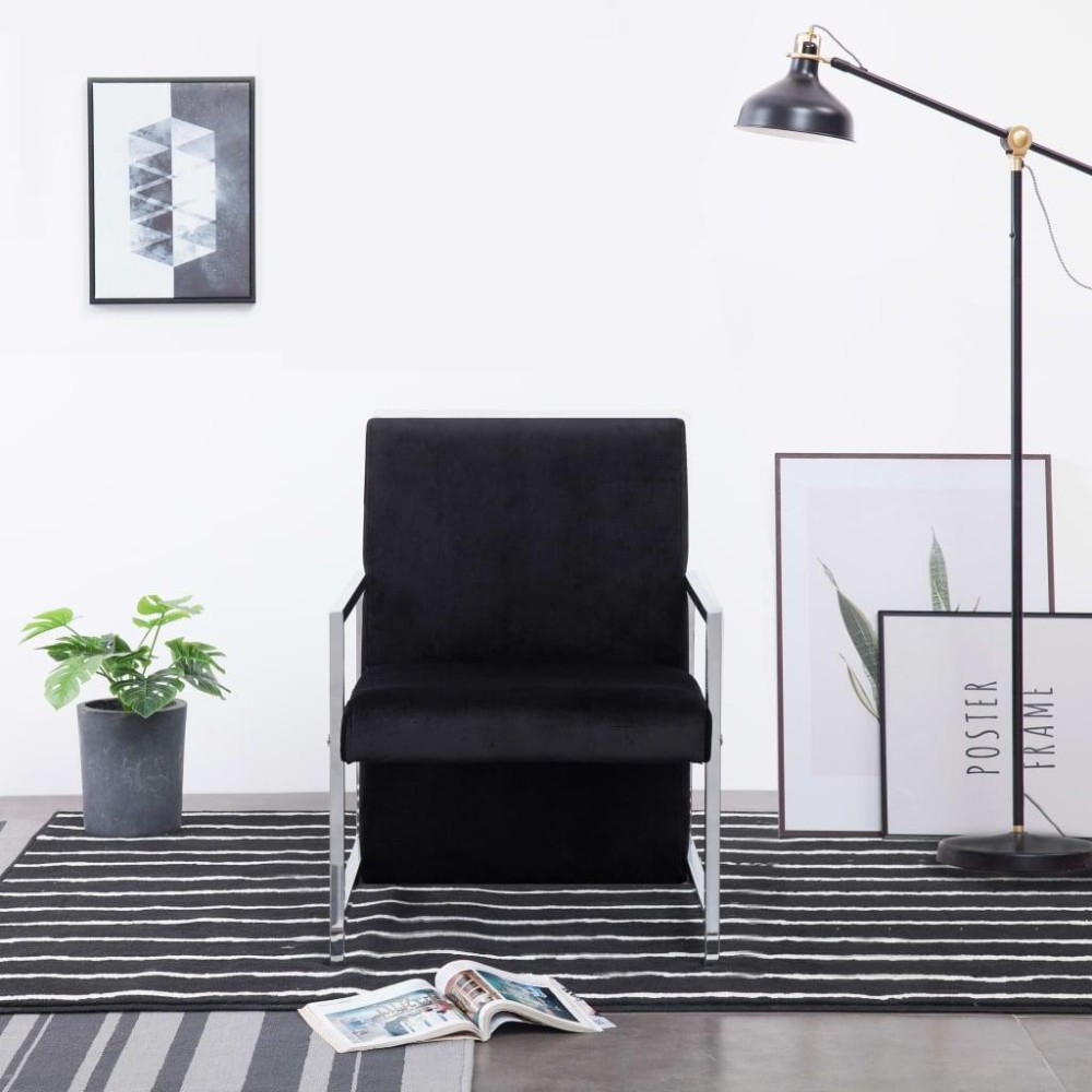 vidaXL Armchair with Chrome Feet Black Velvet