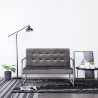 vidaXL 2-Seater Sofa with Armrests Dark Gray Chrome and Velvet