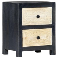 Vidaxl Hand Carved Bedside Cabinet Gray 15.7X11.8X19.7 Solid Mango Wood