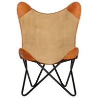 vidaXL Butterfly Chair Brown Real Leather and Canvas