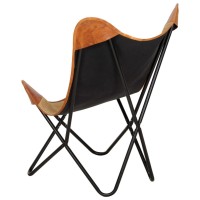 vidaXL Butterfly Chair Brown Real Leather and Canvas