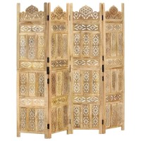 Vidaxl Hand Carved 4-Panel Room Divider 63X65 Solid Mango Wood