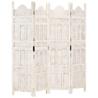 Vidaxl Hand Carved 4-Panel Room Divider White 63X65 Solid Mango Wood