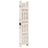 Vidaxl Hand Carved 4-Panel Room Divider White 63X65 Solid Mango Wood