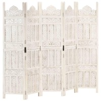 Vidaxl Hand Carved 5-Panel Room Divider White 78.7X65 Solid Mango Wood