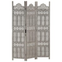 Vidaxl Hand Carved 3-Panel Room Divider Gray 47.2X65 Solid Mango Wood