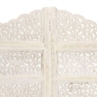 Vidaxl Hand Carved 4-Panel Room Divider White 63X65 Solid Mango Wood