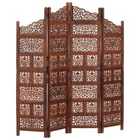 Vidaxl Hand Carved 4-Panel Room Divider Brown 63X65 Solid Mango Wood