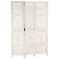 Vidaxl Hand Carved 3-Panel Room Divider White 47.2X65 Solid Mango Wood