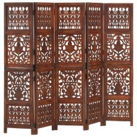 Vidaxl Hand Carved 5-Panel Room Divider Brown 78.7X65 Solid Mango Wood