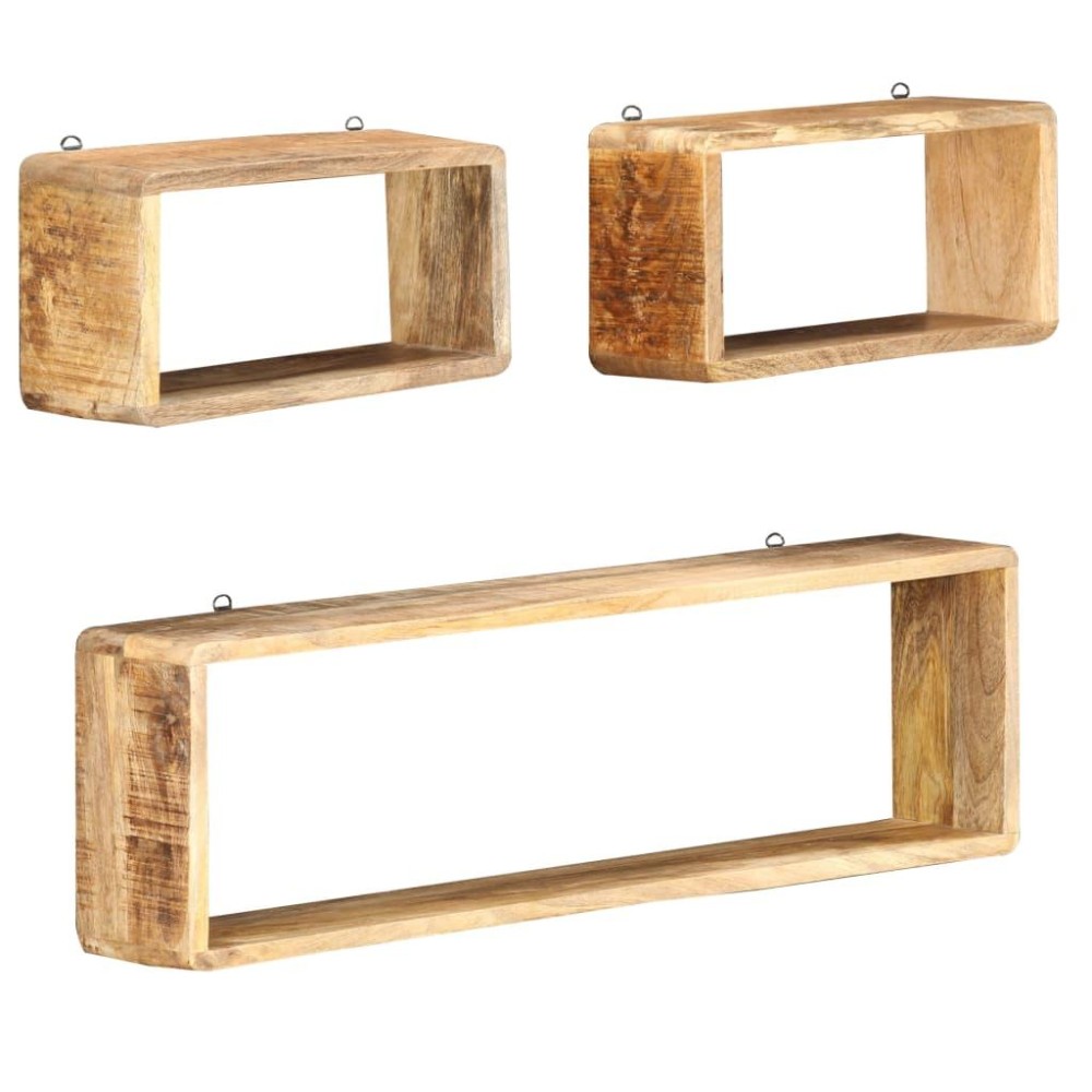 vidaXL 3 Piece Wall Cube Shelf Set Solid Wood Mango