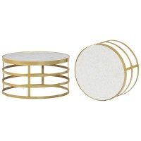 Vidaxl 2 Piece Coffee Table Set Marble Brass And White