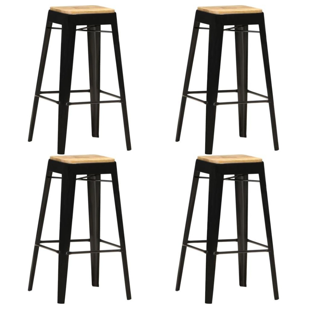 vidaXL Bar Stools 4 pcs Black Solid Mango Wood