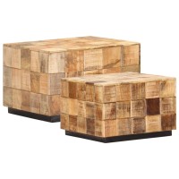 vidaXL Coffee Tables 2 pcs with Block Design Rough Mango Wood