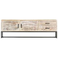 Vidaxl Tv Cabinet White 55.1X11.8X17.7 Solid Acacia Wood