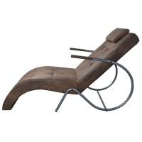 vidaXL Chaise Longue with Pillow Brown Suede Look Fabric