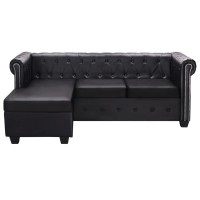 vidaXL L-shaped Chesterfield Sofa Artificial Leather Black