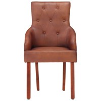 vidaXL Dining Chairs 2 pcs Brown Real Goat Leather