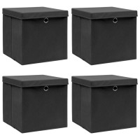 Vidaxl Storage Boxes With Lids 4 Pcs Black 12.6X12.6X12.6 Fabric