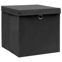 Vidaxl Storage Boxes With Lids 4 Pcs Black 12.6X12.6X12.6 Fabric