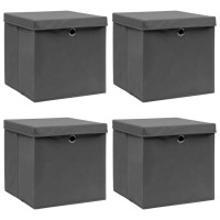 Vidaxl Storage Boxes With Lids 4 Pcs Gray 12.6X12.6X12.6 Fabric