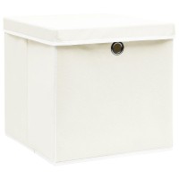 Vidaxl Storage Boxes With Lids 4 Pcs White 12.6X12.6X12.6 Fabric
