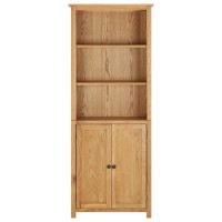 Vidaxl Bookcase With 2 Doors 27.6X11.8X70.9 Solid Oak Wood