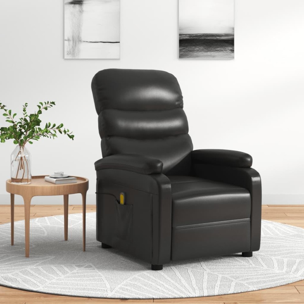 vidaXL Massage Recliner Black Faux Leather