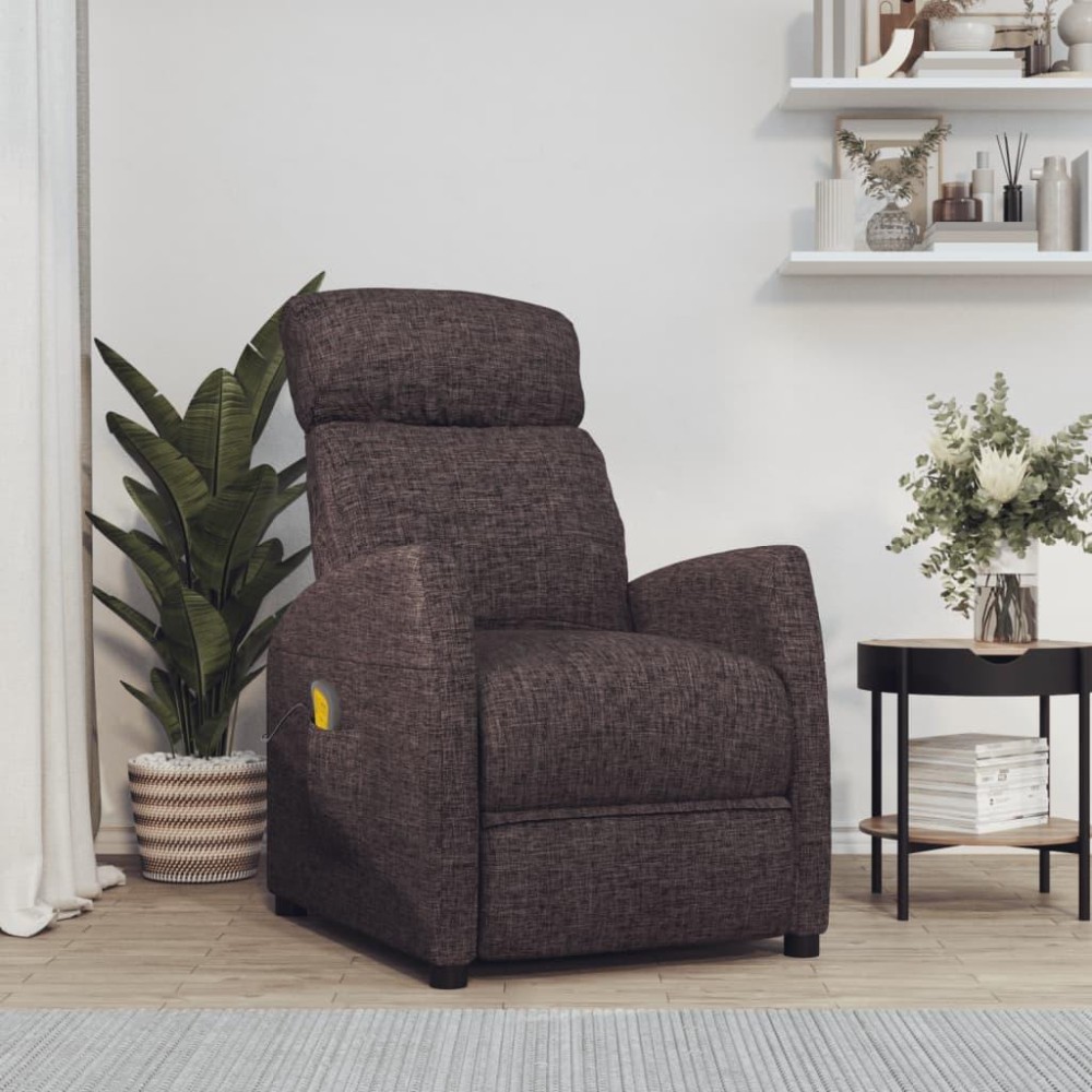 vidaXL Massage Recliner Dark Brown Fabric