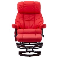 vidaXL Massage Recliner with Ottoman Red Faux Leather and Bentwood