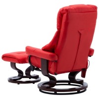 vidaXL Massage Recliner with Ottoman Red Faux Leather and Bentwood