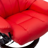 vidaXL Massage Recliner with Ottoman Red Faux Leather and Bentwood