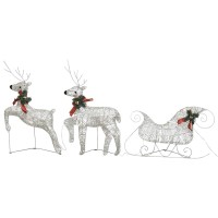 vidaXL Reindeer & Sleigh Christmas Decoration 60 LEDs Outdoor Gold