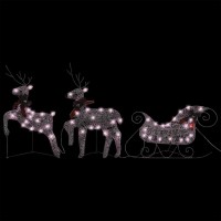 vidaXL Reindeer & Sleigh Christmas Decoration 60 LEDs Outdoor Gold