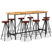 vidaXL 9 Piece Bar Set Solid Acacia Wood and Genuine Leather