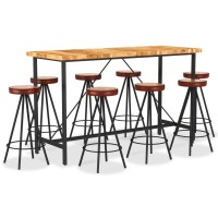 vidaXL 9 Piece Bar Set Solid Acacia Wood, Genuine Leather & Canvas