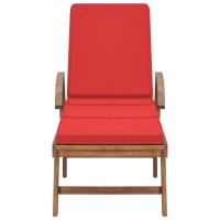 Vidaxl Sun Loungers With Cushions 2 Pcs Solid Teak Wood Red